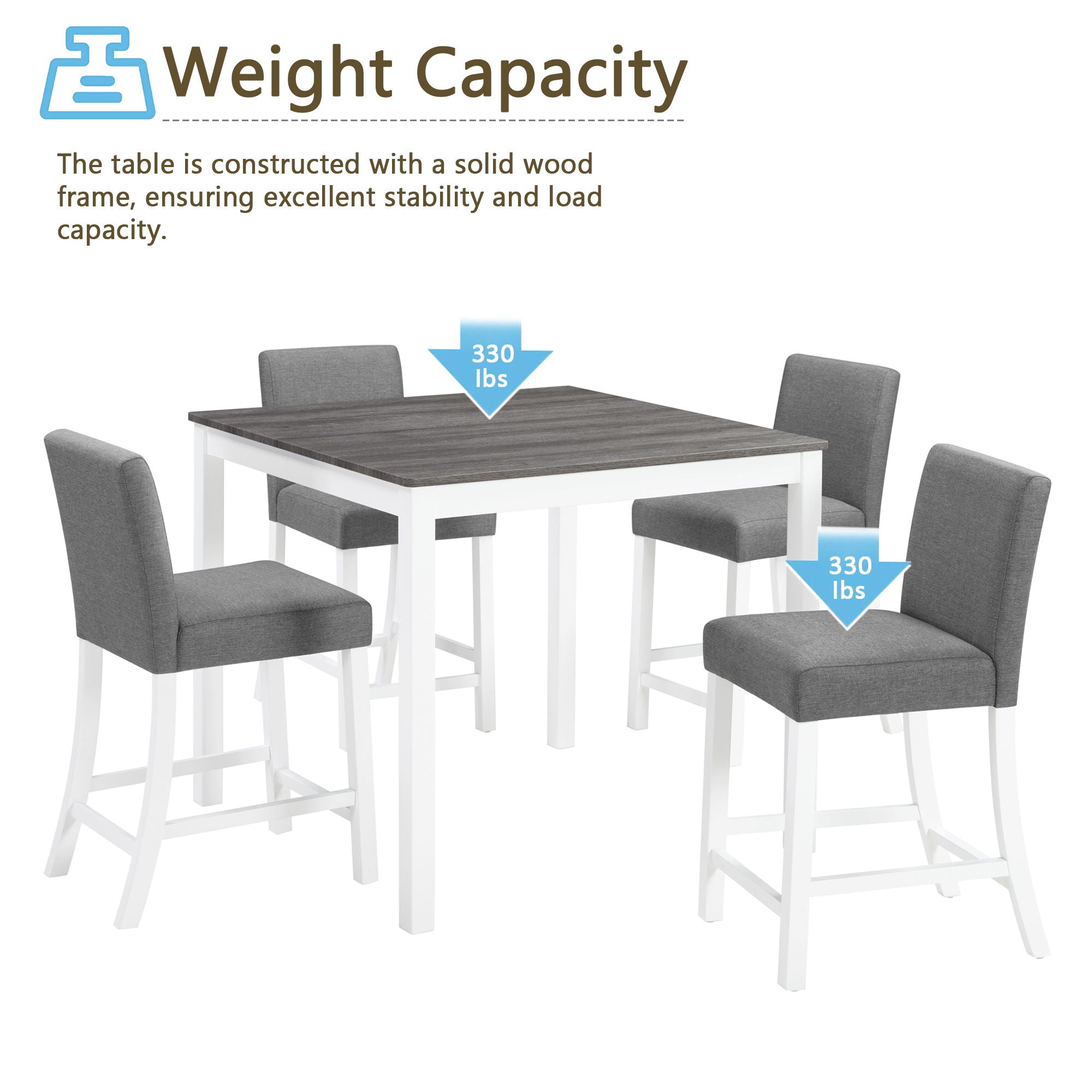 5 Piece Counter Height Table Set With 4 Chairs