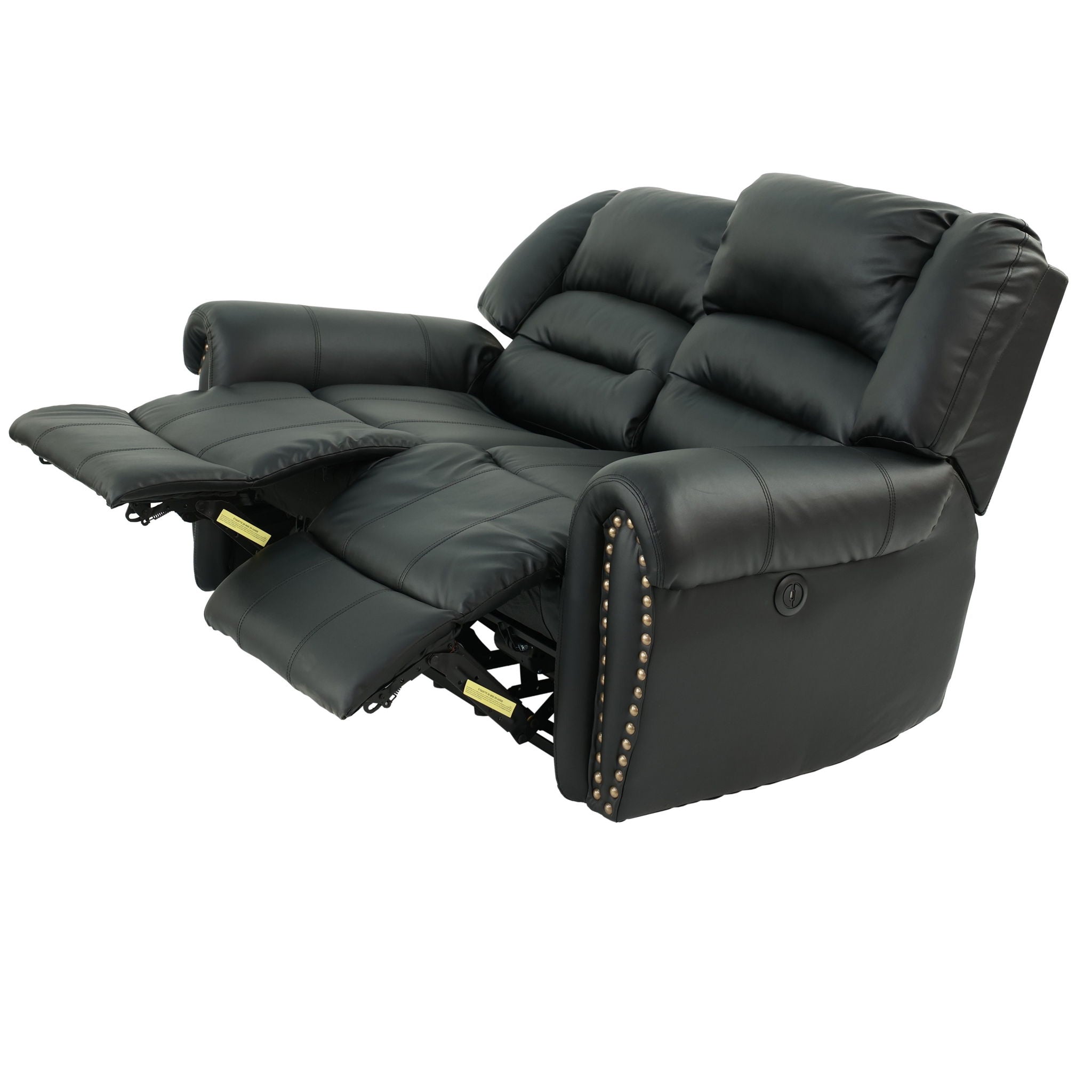Plush Relax Power Reclining Loveseat 2 Seat Couch With USB Charging Armrest Cushion Living Room Furniture - Black