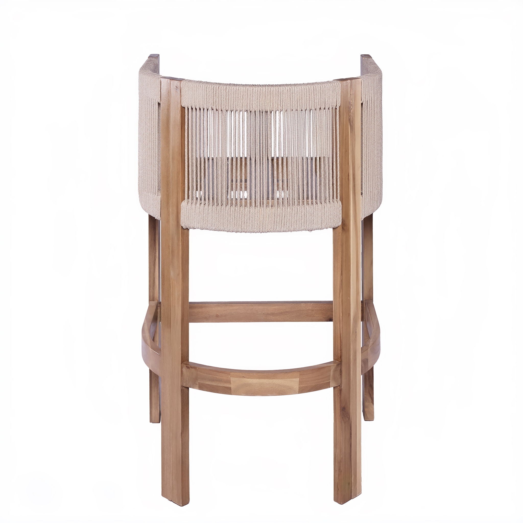 Modern Matera Barstool (Set of 2) With Wraparound Back And Rope - Teak / Beige