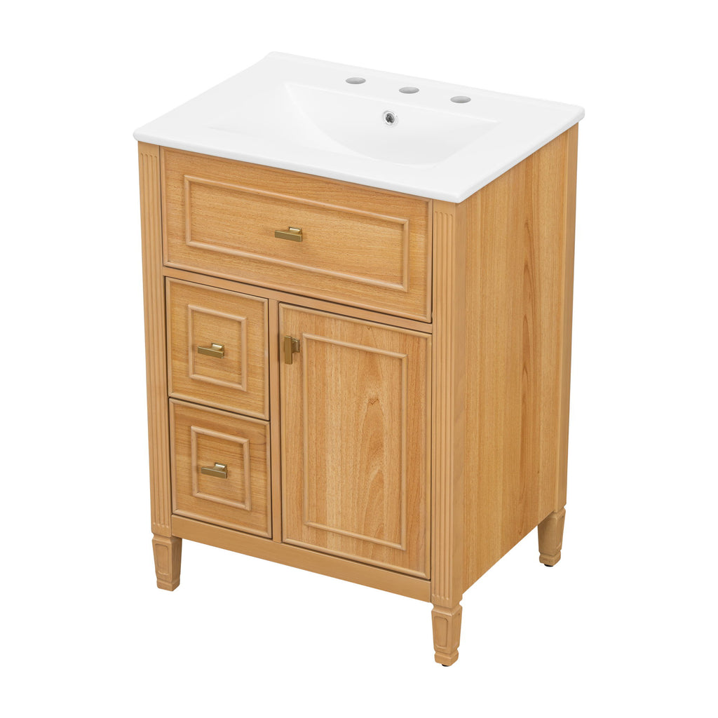 Bathroom Vanity With Sink, Flip Drawer, 2 Drawers, Adjustable Shelf