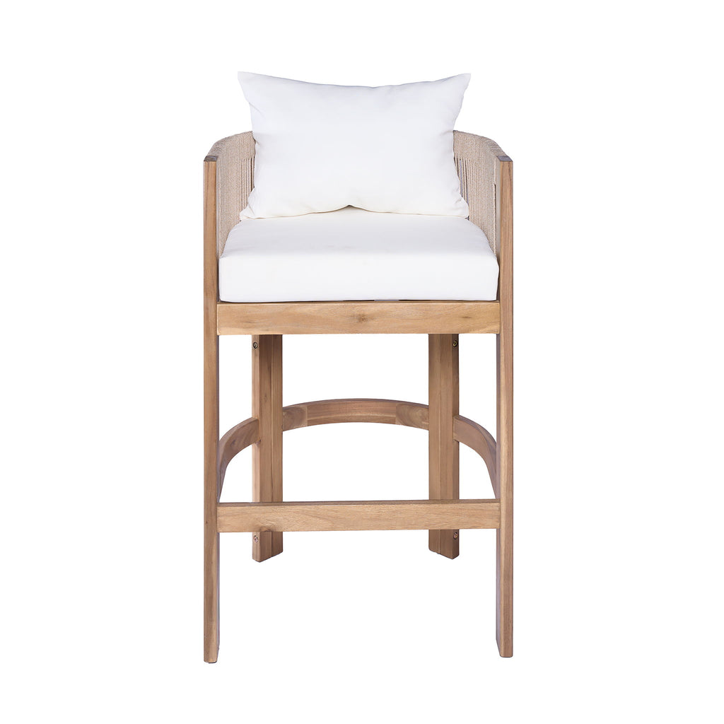Modern Matera Barstool (Set of 2) With Wraparound Back And Rope - Teak / Beige