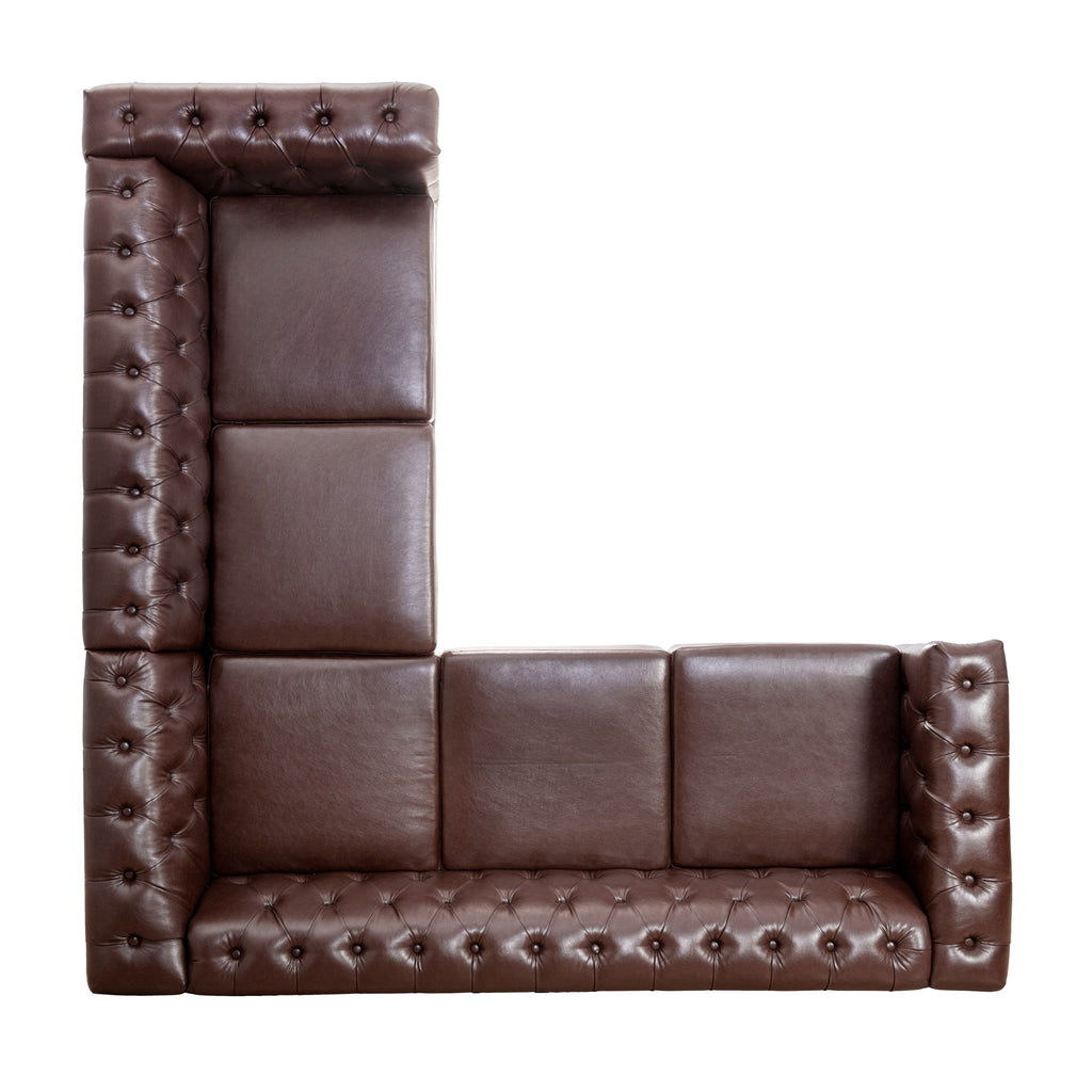 L Shaped Reversible Modern Chesterfield Sofa With Rolled Arms And Nailhead, 5 Seat Tufted Couch
