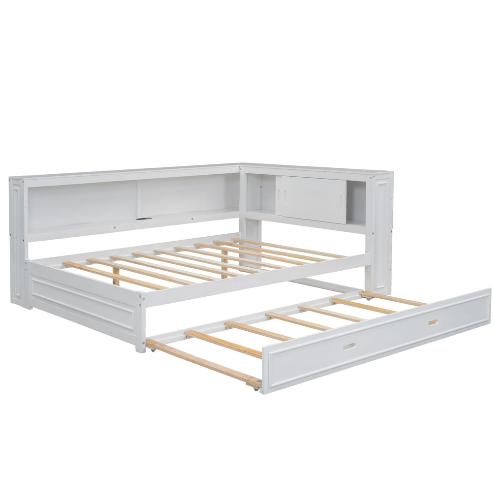 Daybed With Storage Shelves, LED, USB, And Trundle