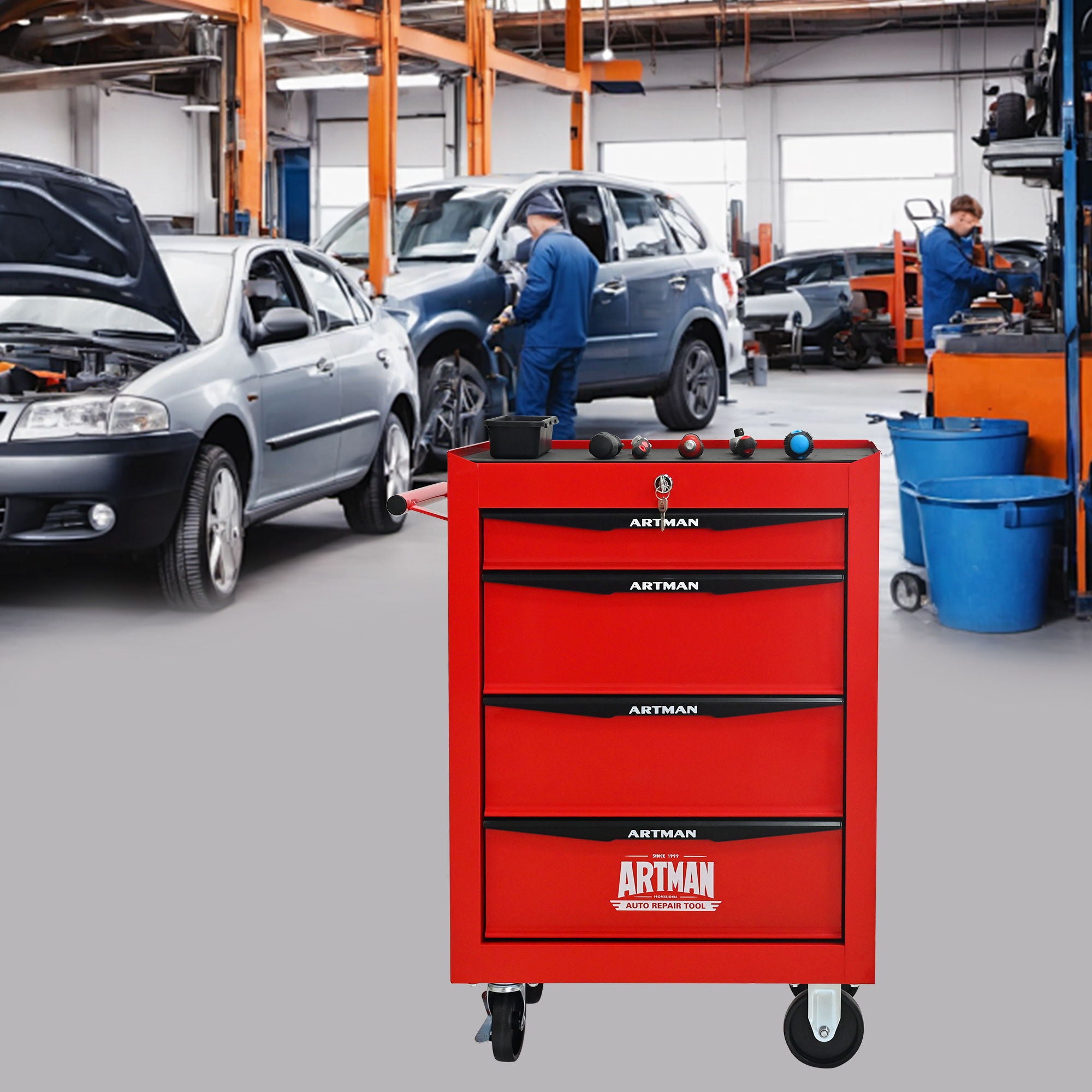 Rolling Metal Tool Chest With Drawers, Steel Storage Cabinet With Ball Bearing Slides