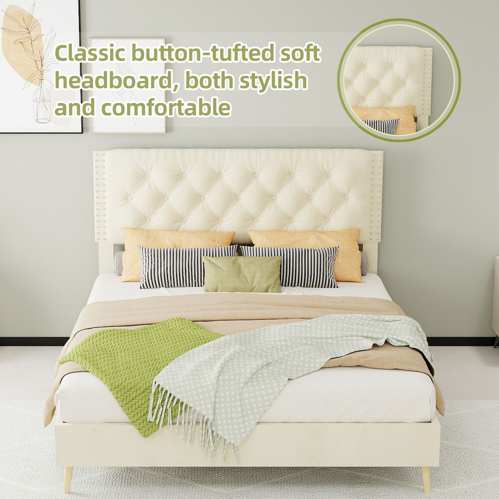 Upholstered Bed With Tufted Headboard
