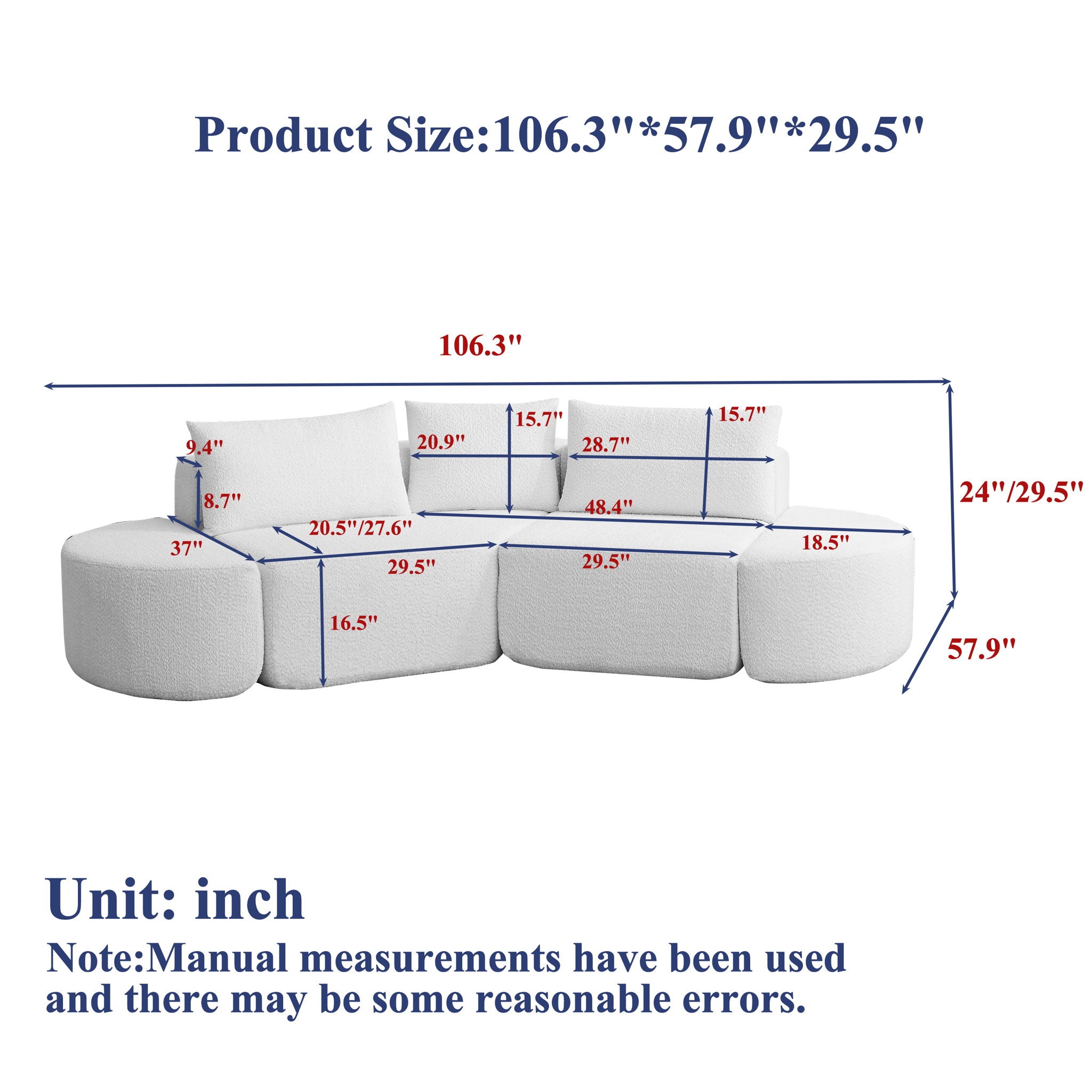 V - Shaped Modular Sofa Set With 3 Pillow