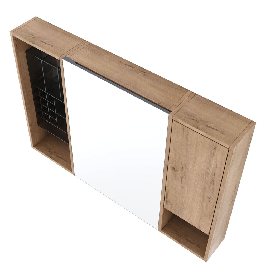 Wall Mounted Bathroom Mirror Cabinet & Adjustable Shelves Storage Cabinet - Imitative Oak