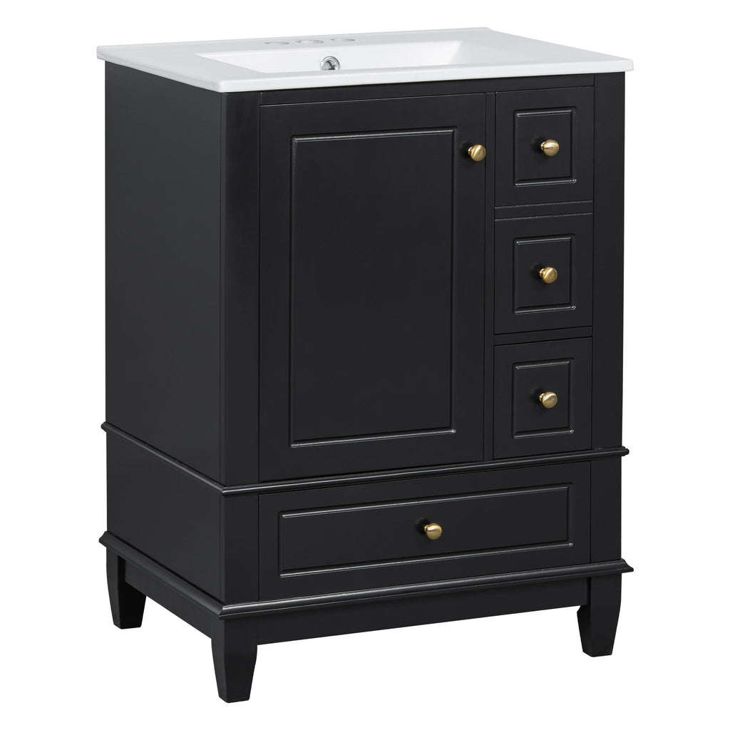 Modern Bathroom Vanity With Sink, Freestanding Cabinet With Drawers And Storage Shelves