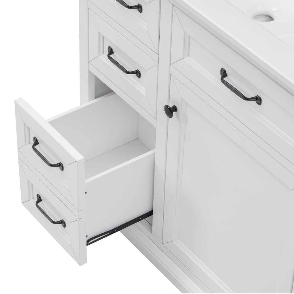 Modern Bathroom Vanity With Sink Top, 4 Drawers And 1 Soft-Close Door