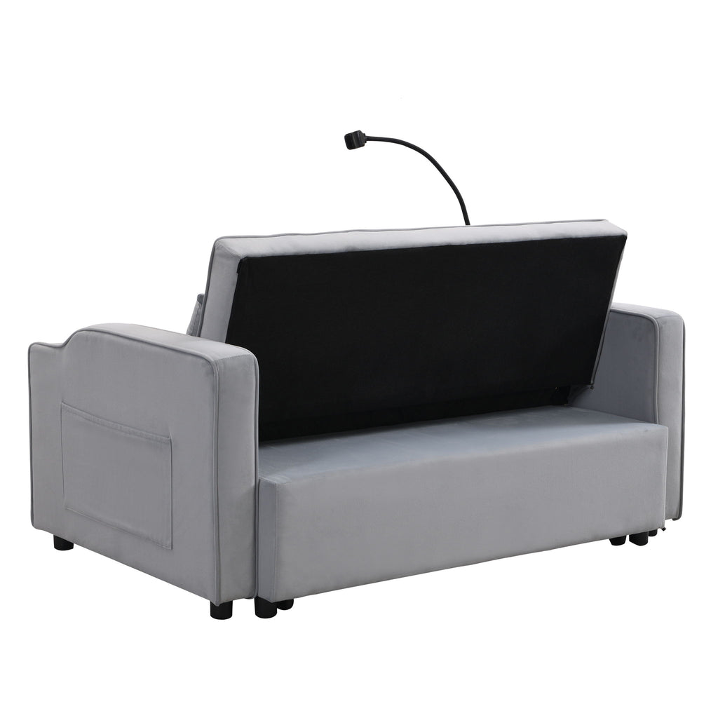 Modern Loveseat Futon Sofa With Pullout Bed, Adjustable Reclining Backrest, Toss Pillows