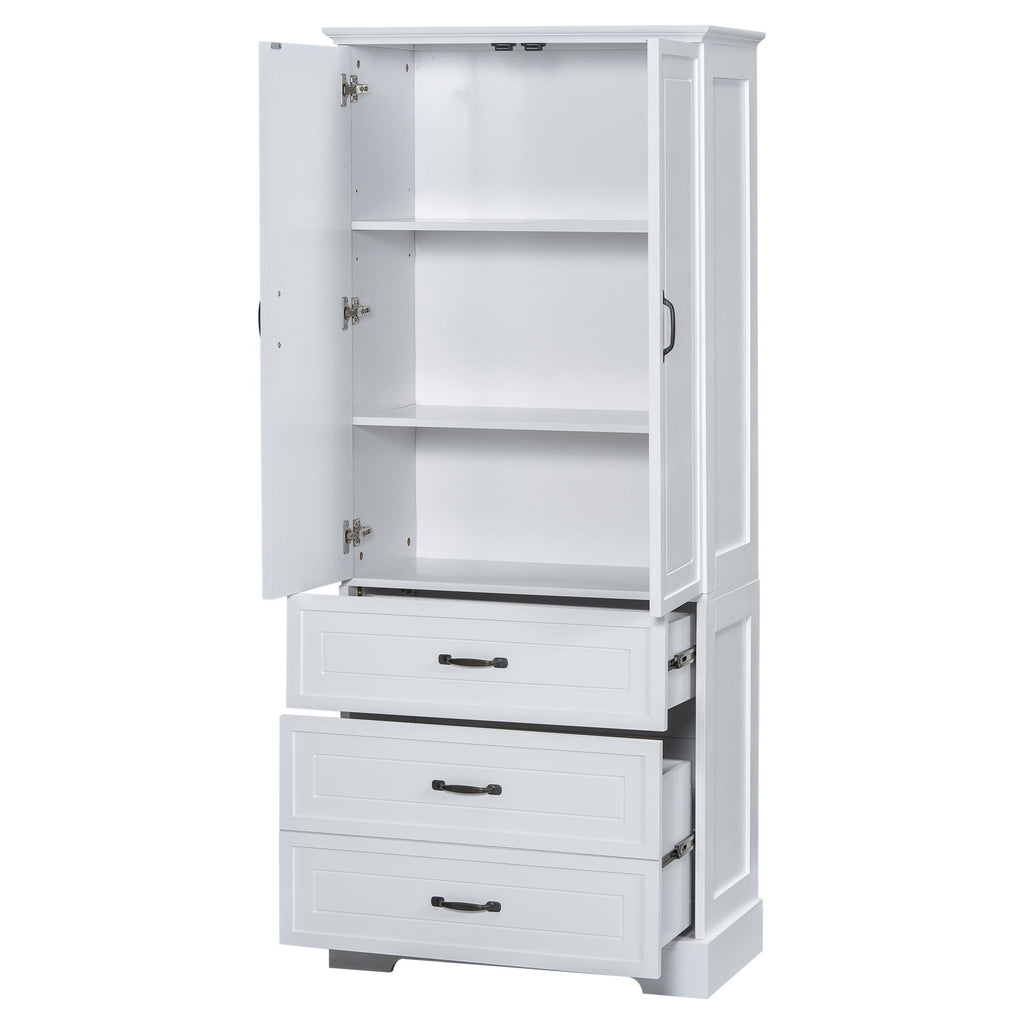 Tall Bathroom Storage Cabinet With 2 Doors And Drawers, Adjustable Shelf - White