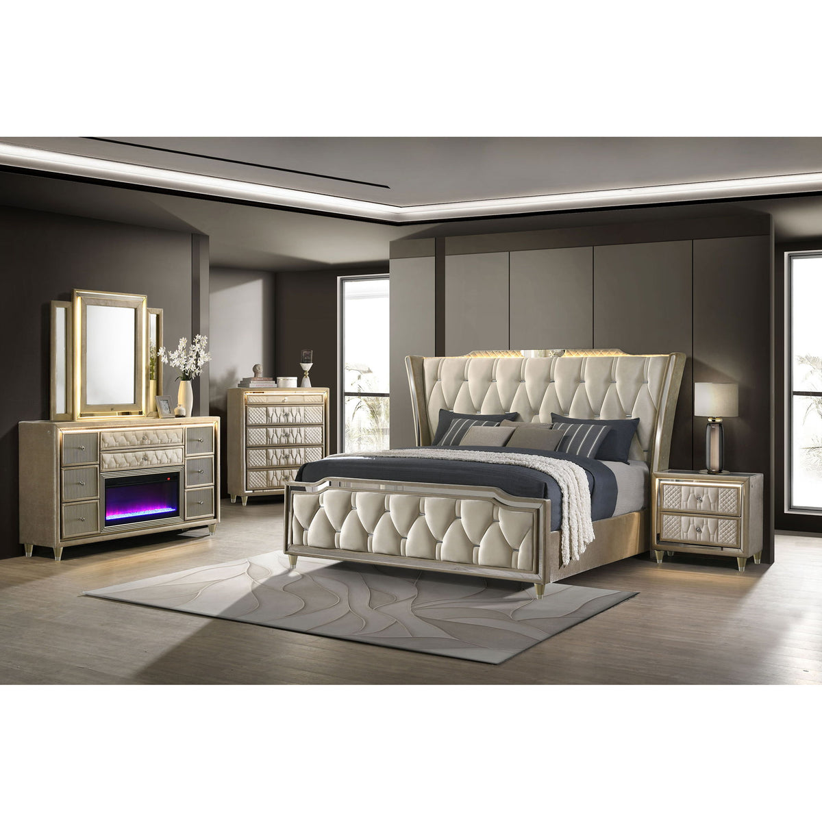 Mika - 8 Drawer LED Fireplace Dresser