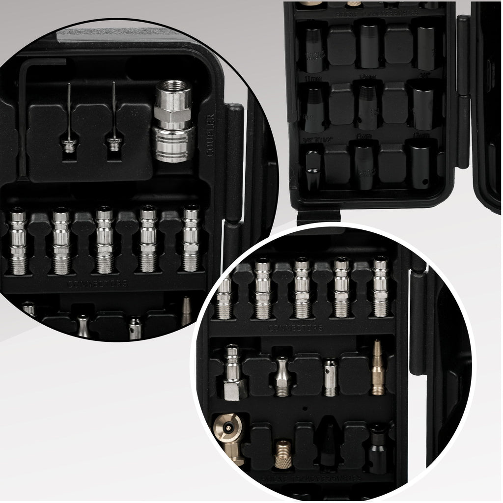 71 Piece Air Tool And Accessories Kit, Impact Wrench, Air Ratchet, Die Grinder, Aire Hammer, Hose Fittings, Storage Case - Black / Silver