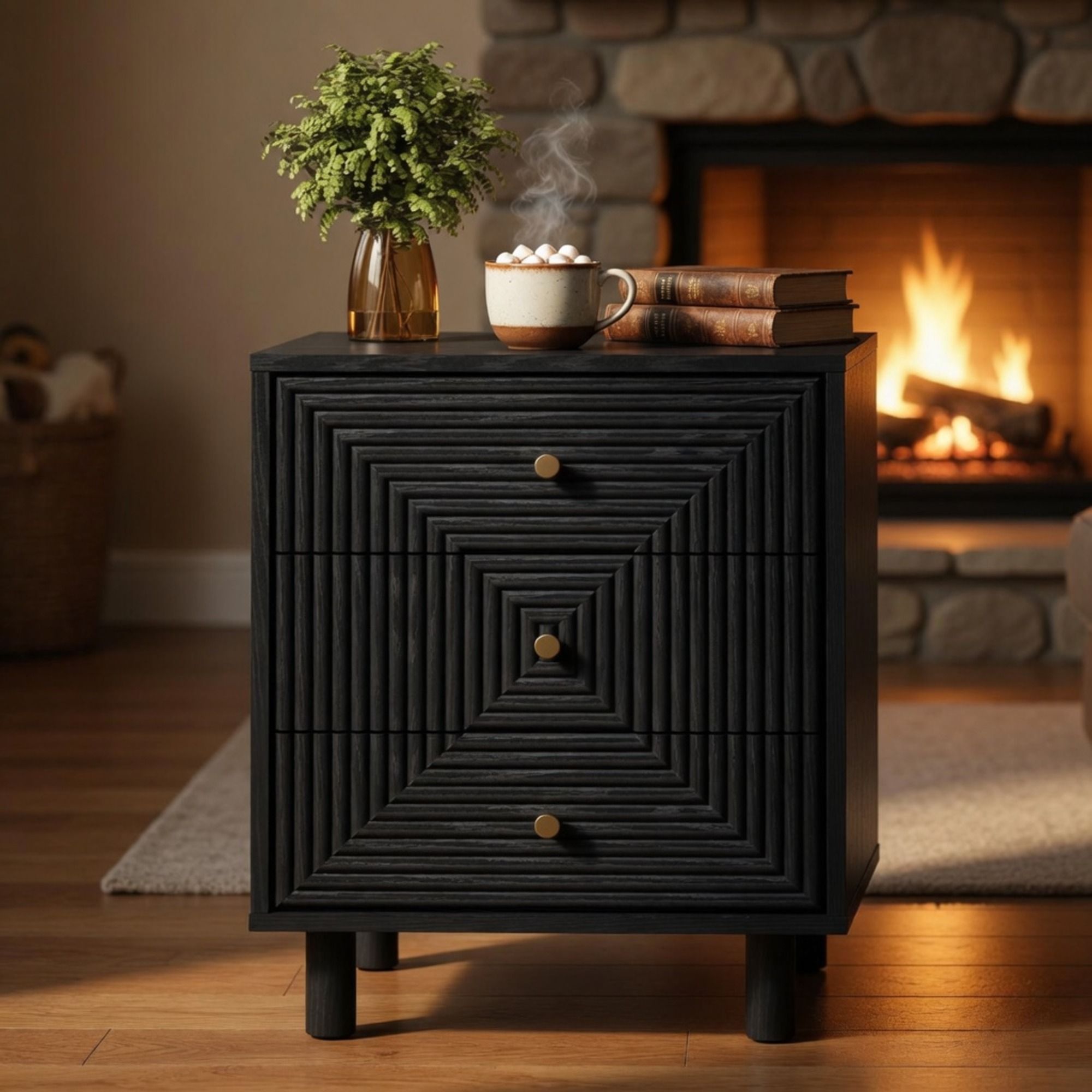 3 Drawer Nightstand - Black - Wood