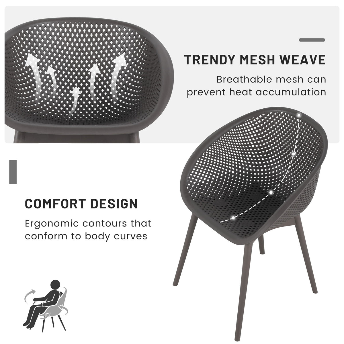 2 Piece Durable Single Chair With Hollow Out Design