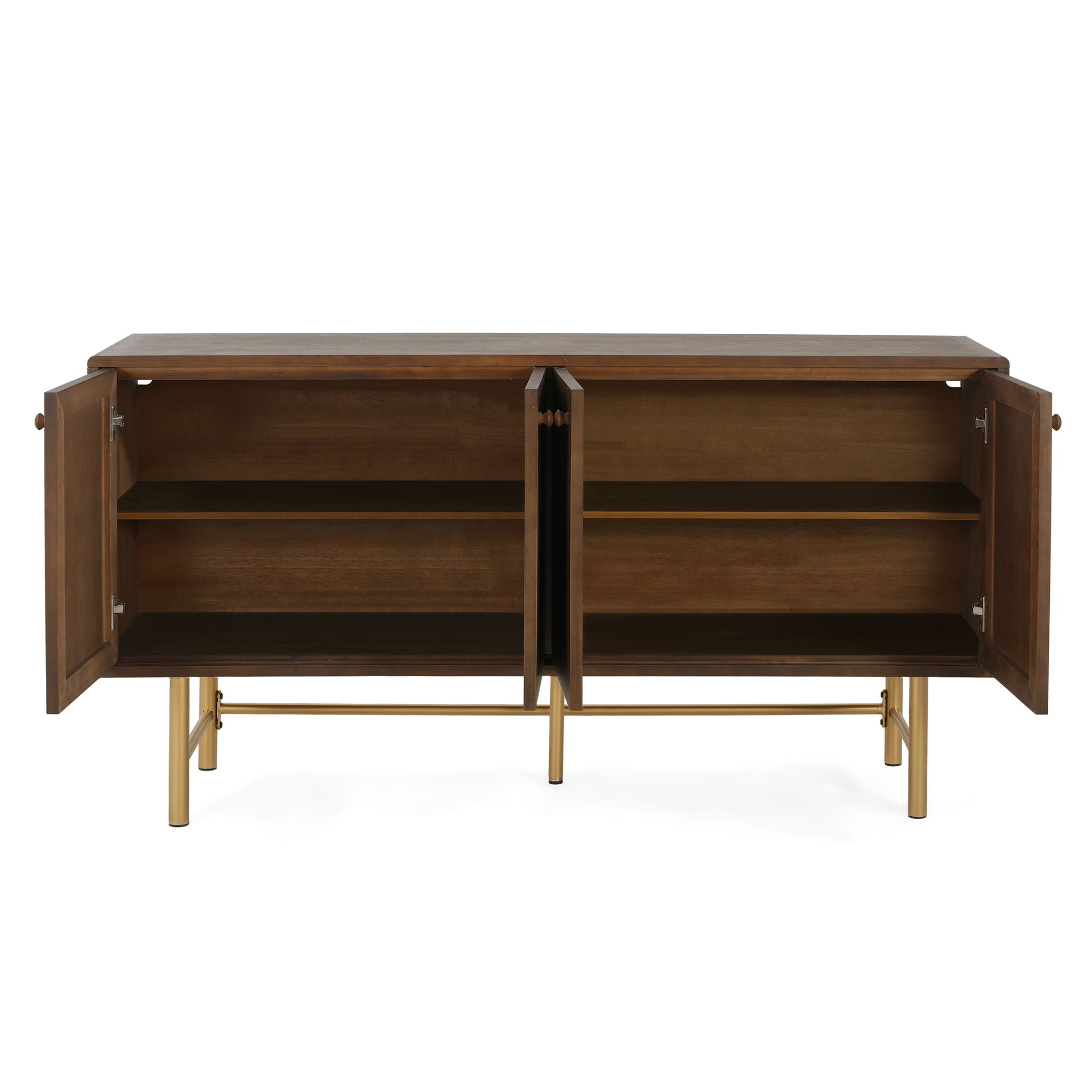 Modern Scandinavian 4 Door Sideboard, Storage Cabinet With Adjustable Shelves - Gold / Walnut