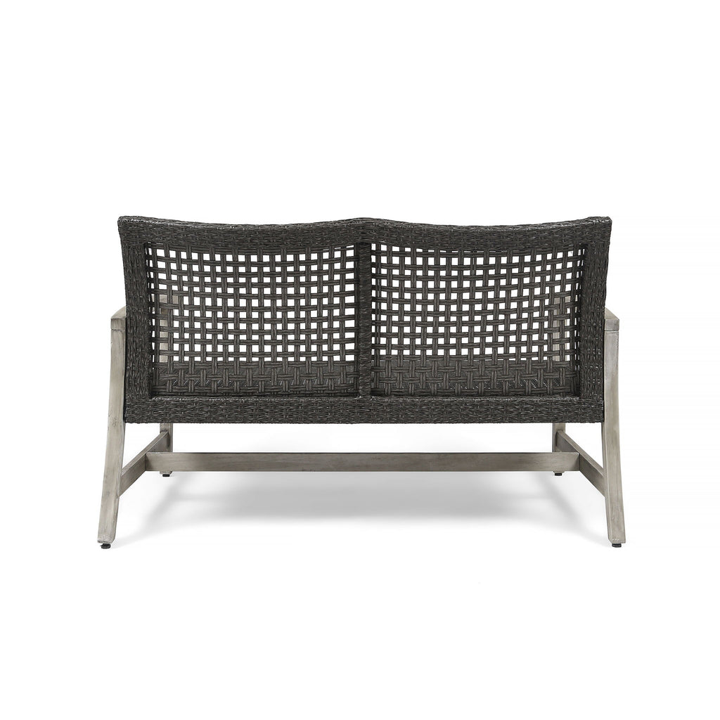 Hampton - Outdoor Wood And Wicker Loveseat - Gray