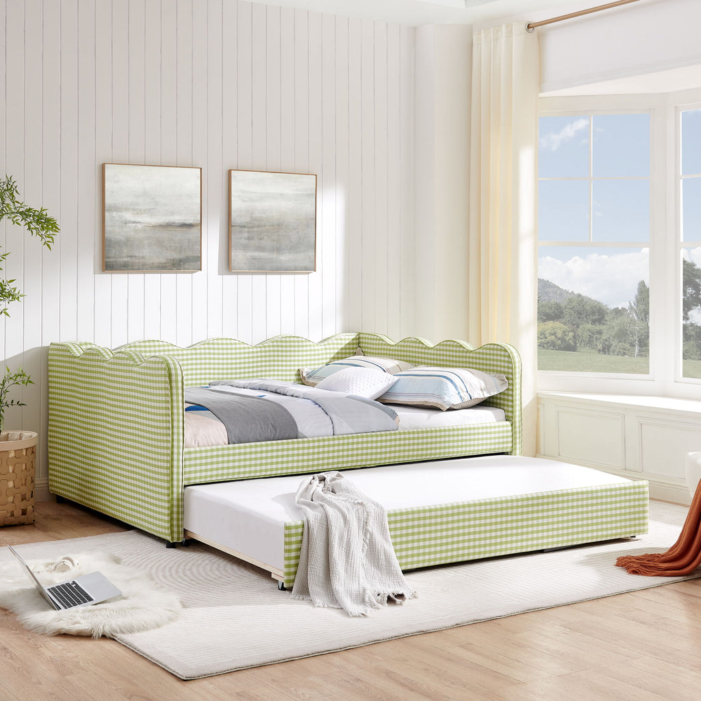 Gingham Daybed & USB Charging Port, Wave-Shaped Design