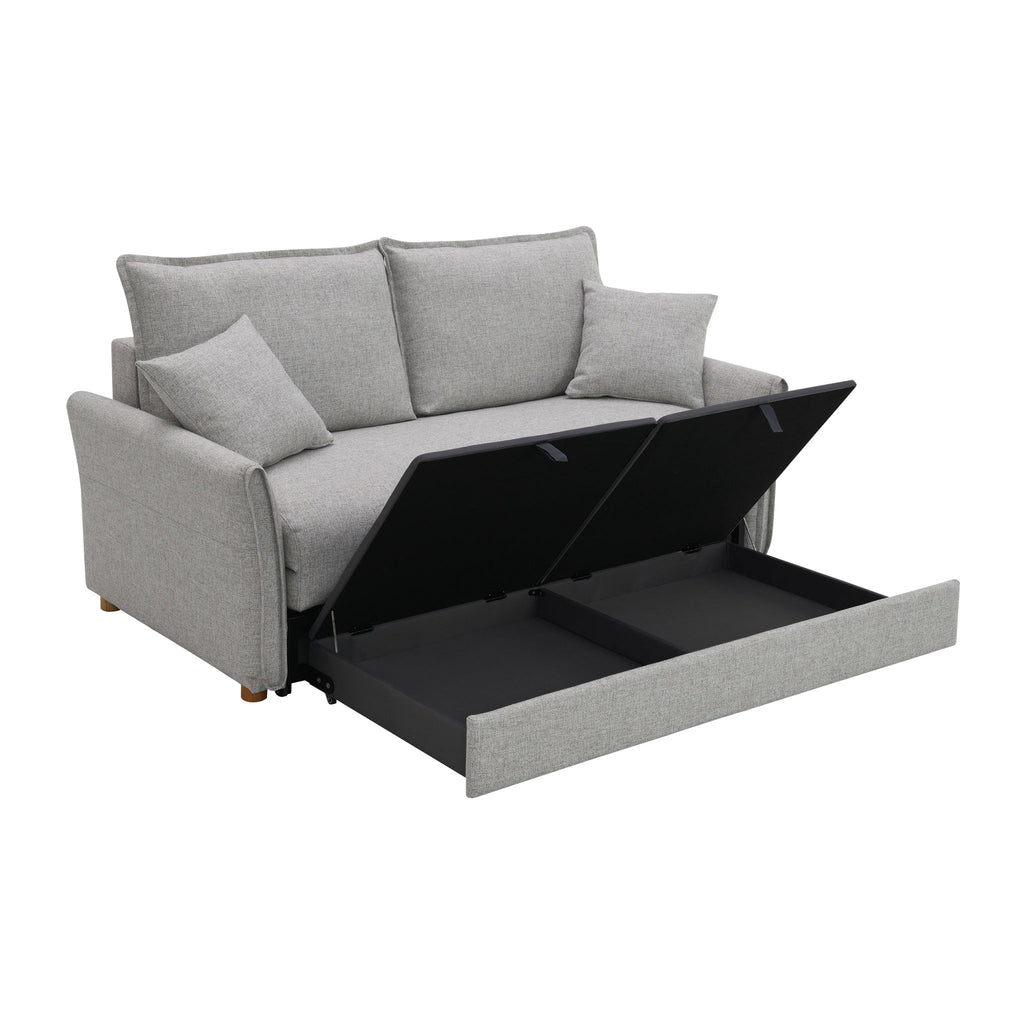 Oren - Chenille Sleeper Sectional Sofa With Storage 2 Toss Pillows - Gray