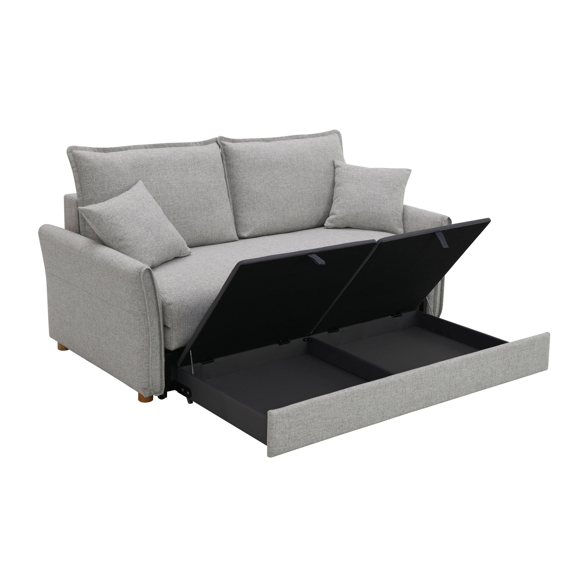 Oren - Chenille Sleeper Sectional Sofa With Storage 2 Toss Pillows - Gray