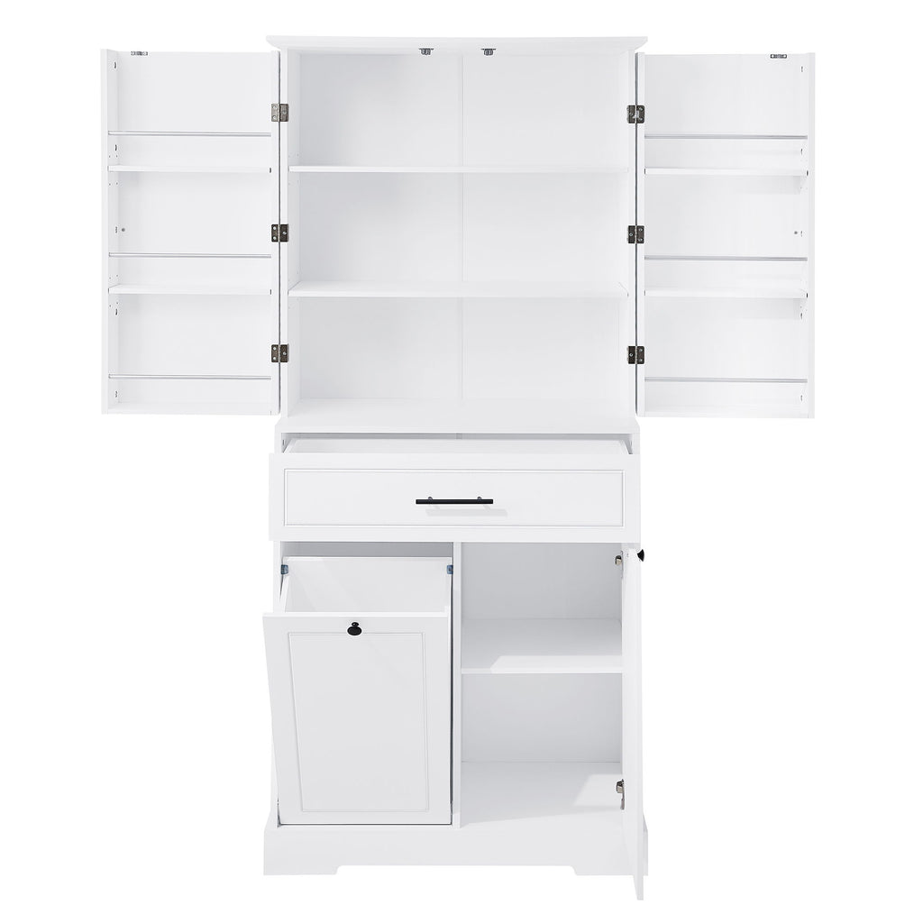 Freestanding Bathroom Storage Cabinet With Doors, Drawers, And Tilt Out Laundry Hamper - White