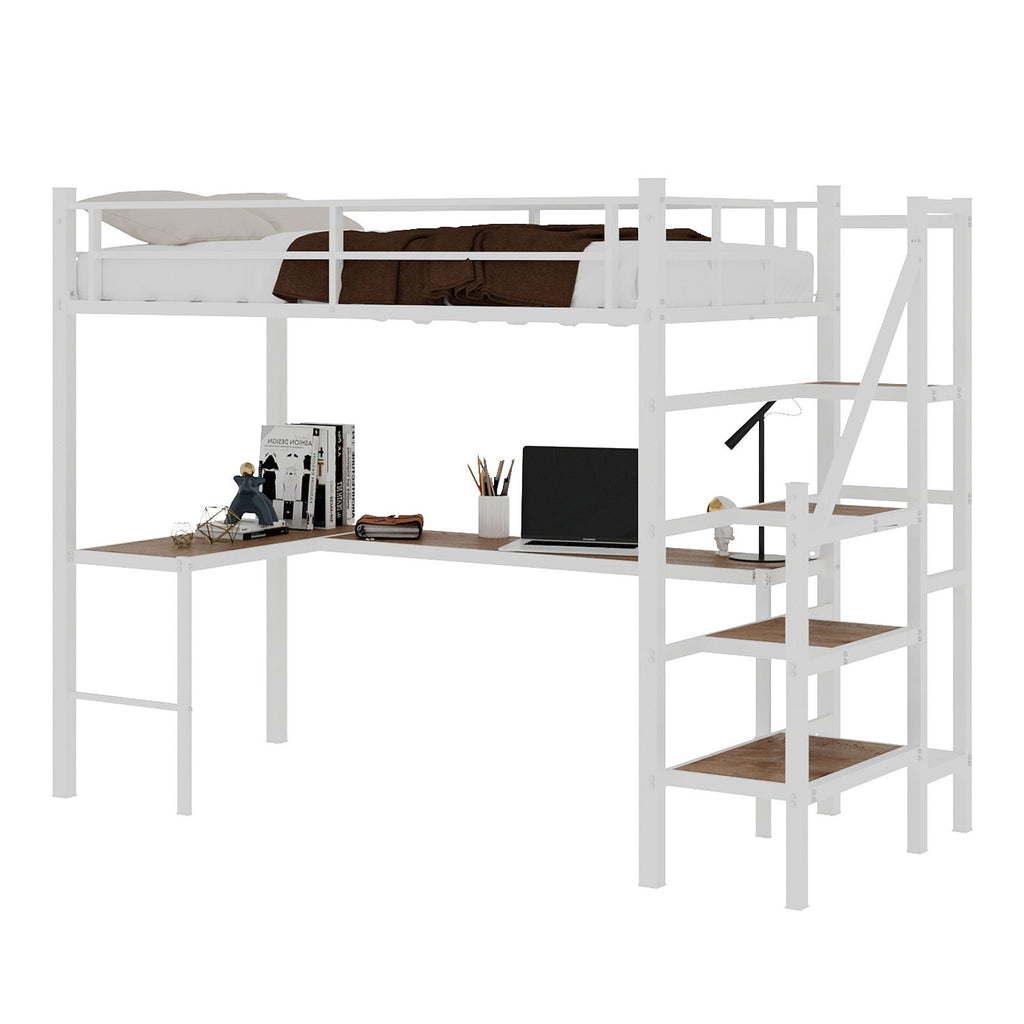 Loft Bed & L-Shaped Desk, Large Storage Space