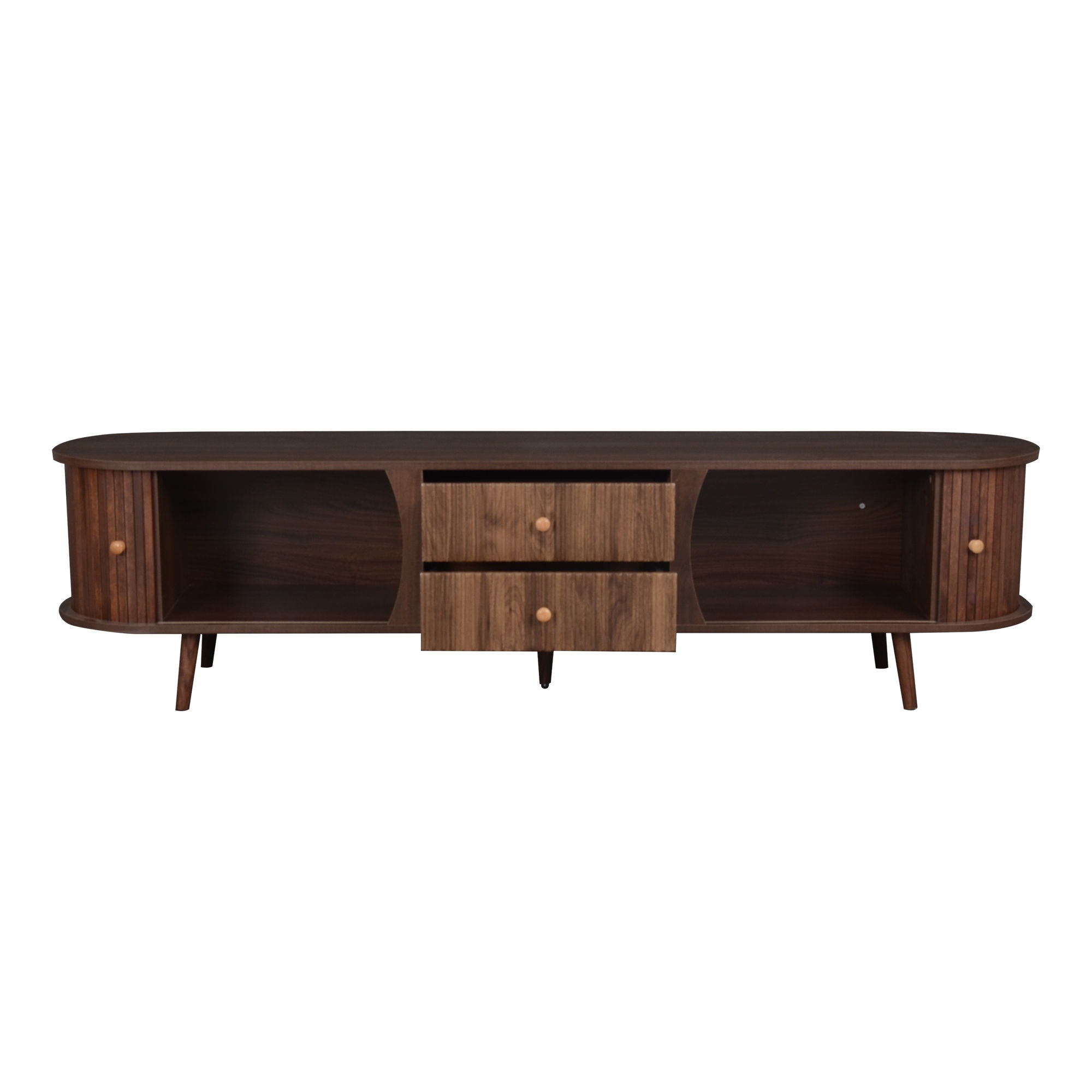 70" TV Stand With Tambour Doors And Fluted Drawers - Dark Brown