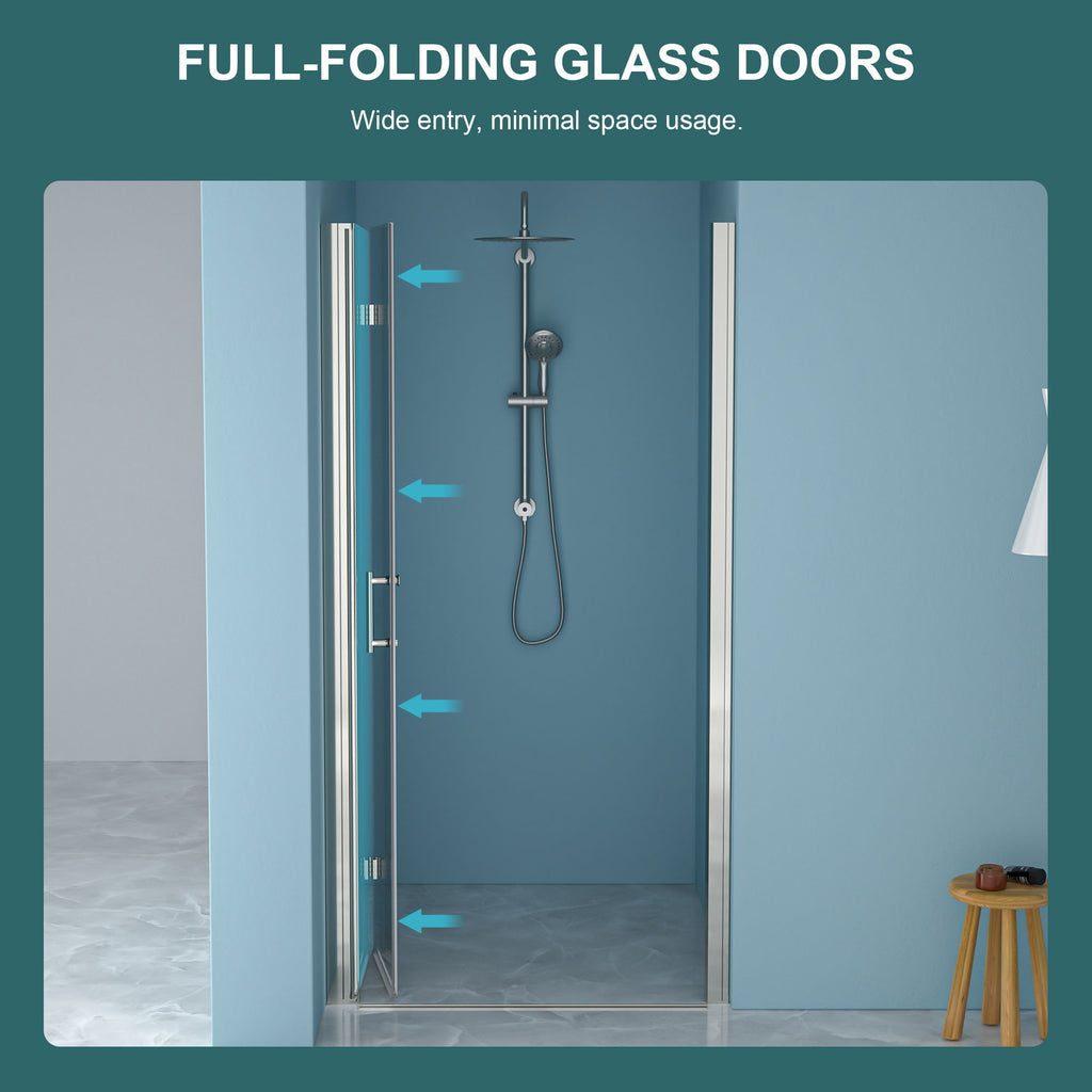 Frameless Bi Fold Shower Door With Tempered Glass - Chrome