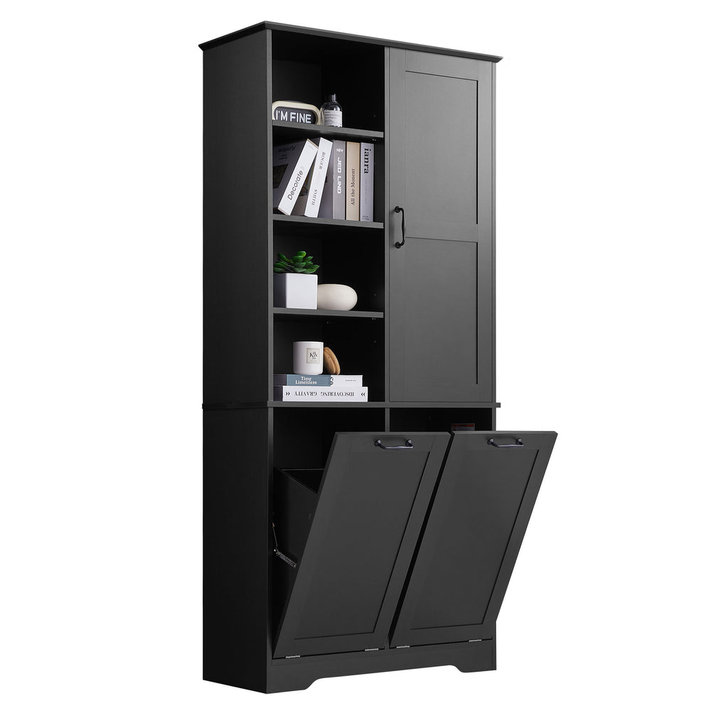 Freestanding Bathroom Storage Cabinet With Doors And Drawers, Adjustable Shelves, Tilt-Out Laundry Hamper