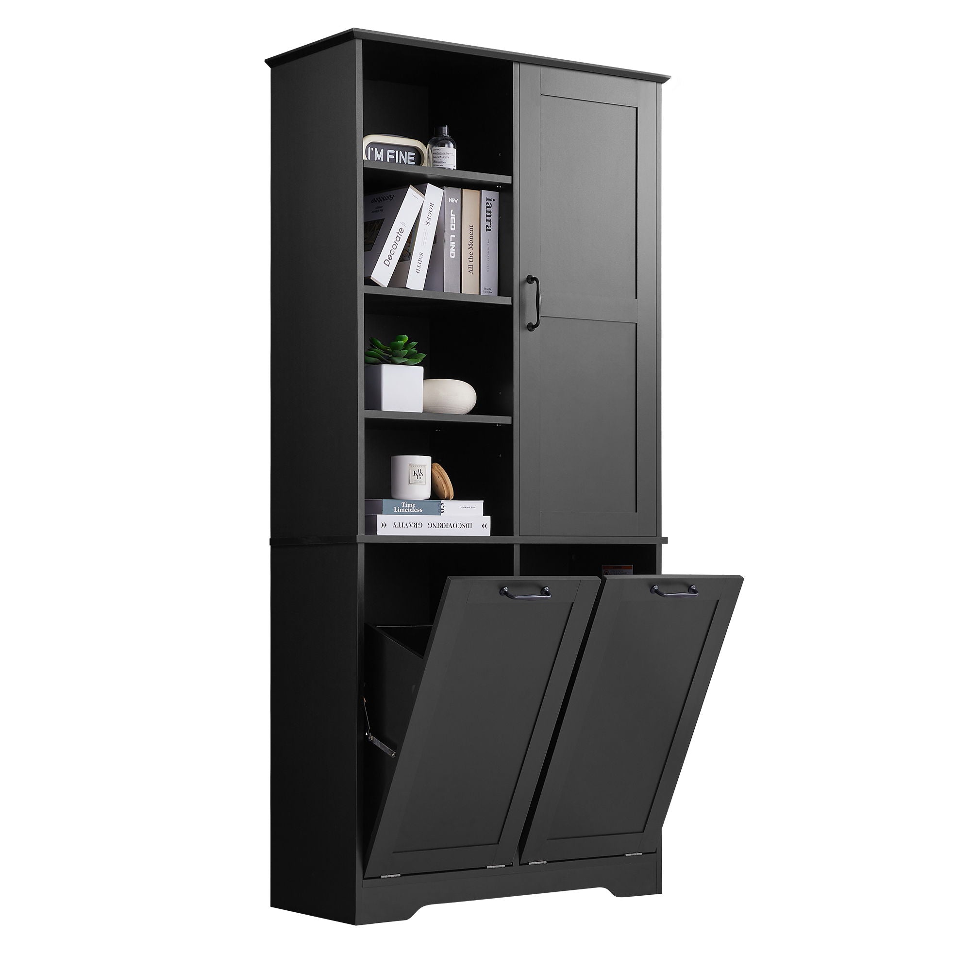 Freestanding Bathroom Storage Cabinet With Doors And Drawers, Adjustable Shelves, Tilt-Out Laundry Hamper