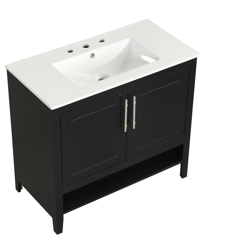 36" Bathroom Vanity With Sink, Frame Cabinet With Doors And Drawers - Black