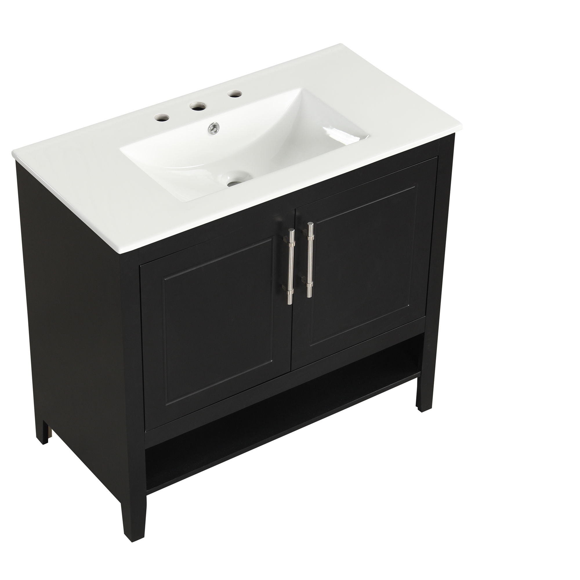 36" Bathroom Vanity With Sink, Frame Cabinet With Doors And Drawers - Black