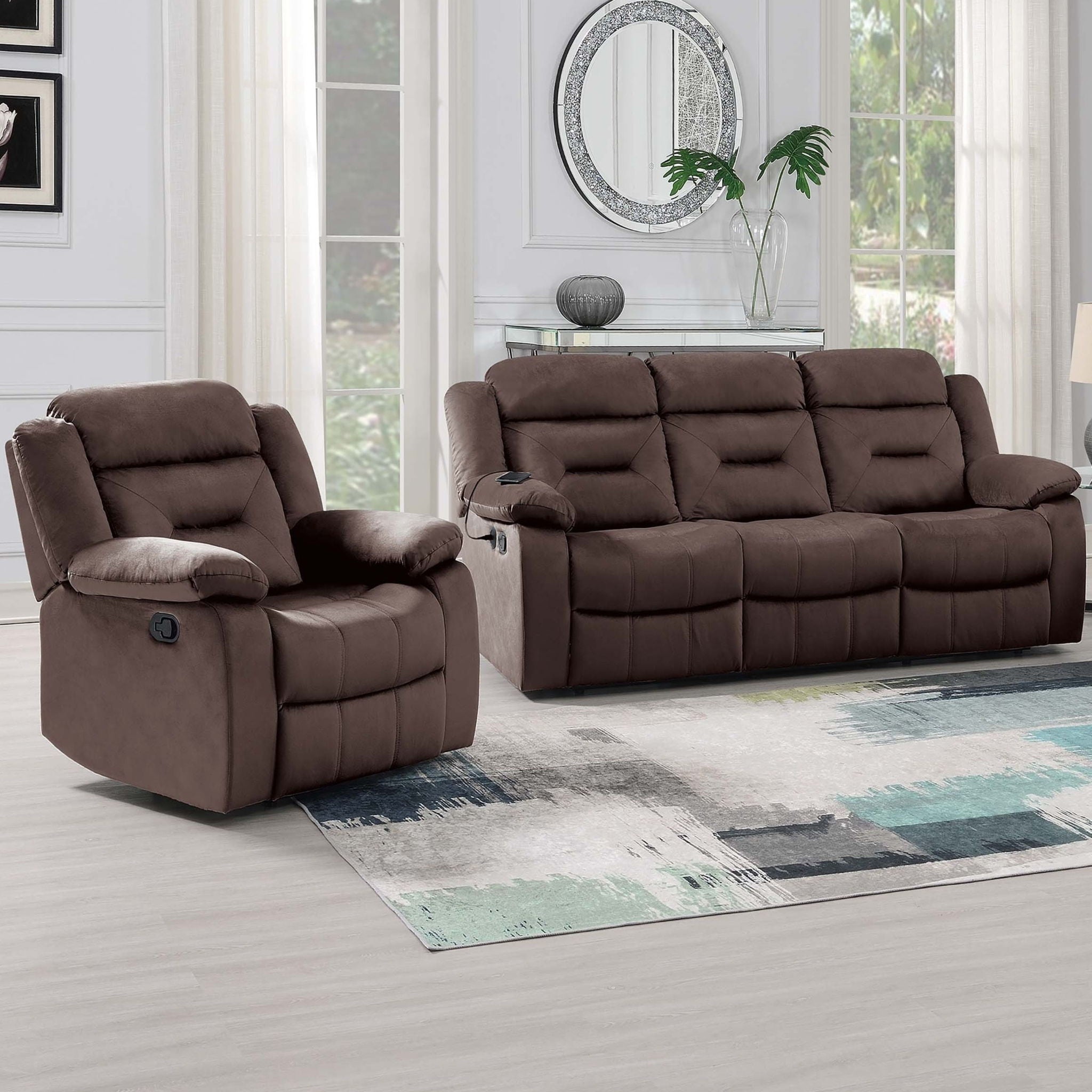 Contemporary Living Room Set With Pillow Arms And Headrest Support