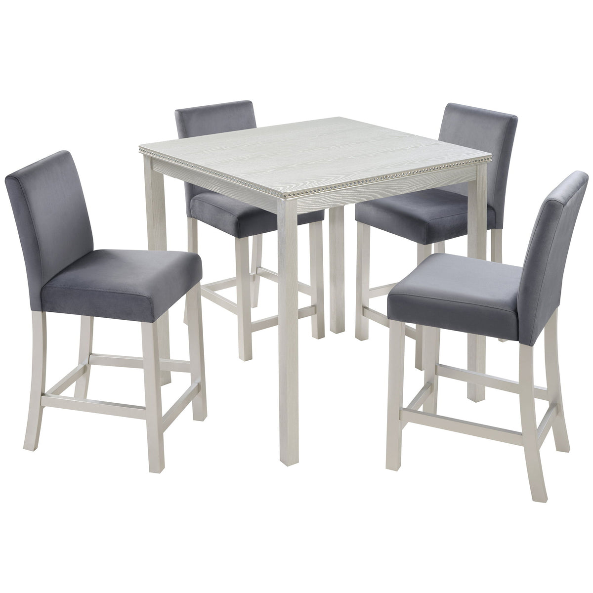 5 Pieces Counter Height Table Set, Kitchen Table With Square Table And 4 Upholstered Chairs