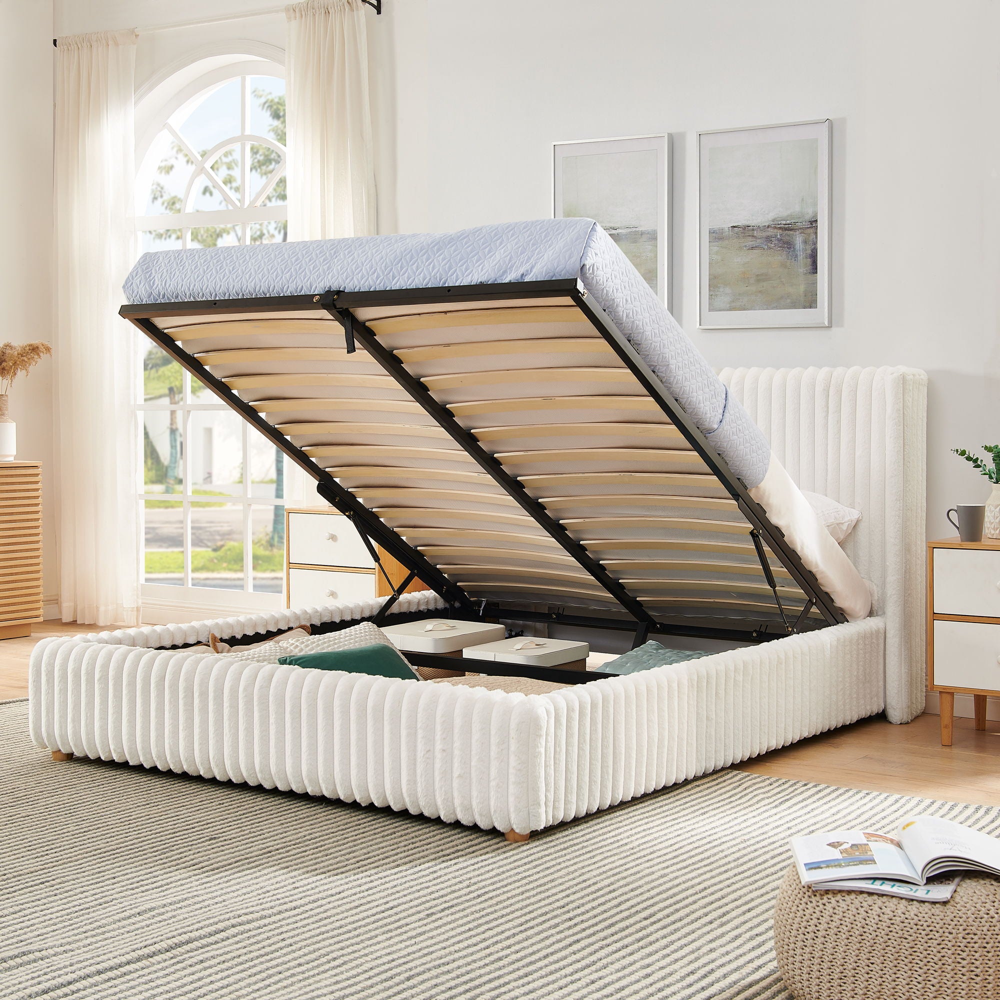 Functional Vertical Striped Bed With Gas Lift Storage