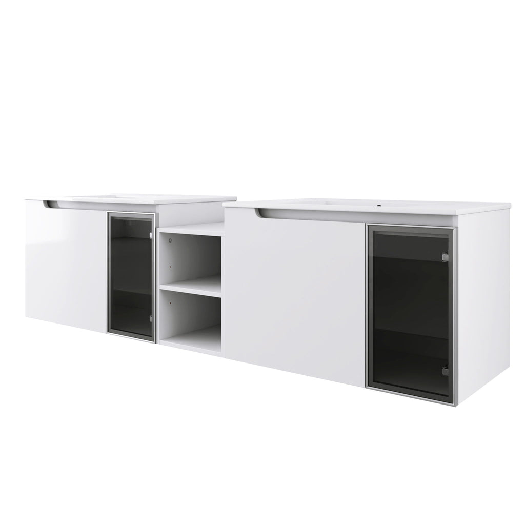 Wall Mounted Bathroom Vanity With Sink, Soft Close Doors, Cabinet & Half Door