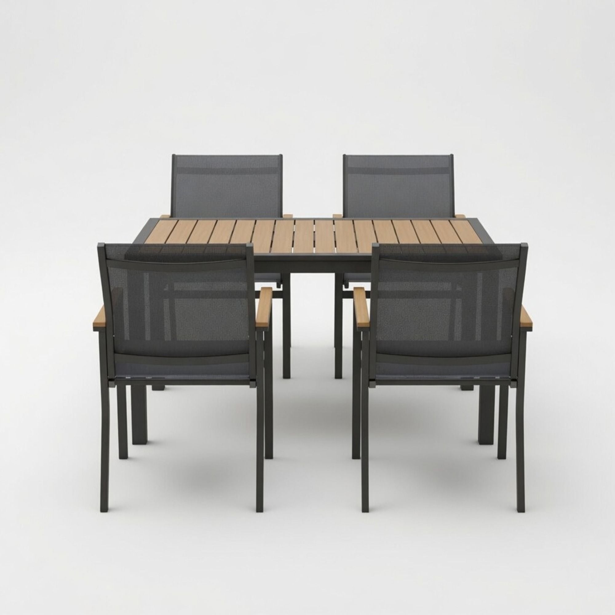 Gray Aluminum Patio Dining Set With Textilene Chairs, 5 Piece All Weather Outdoor Table And Chair Set For Patio, Porch, Garden