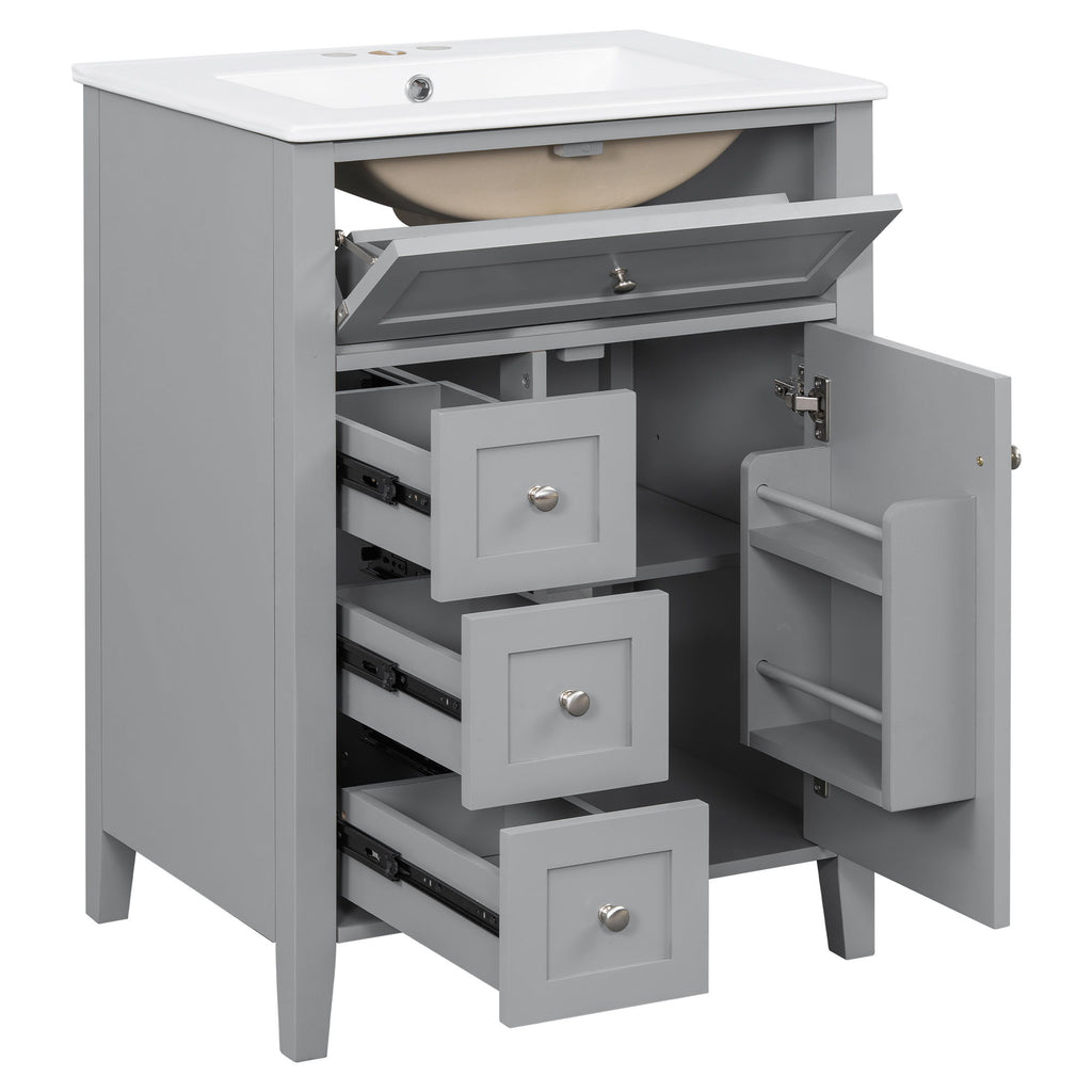 Bathroom Vanity With Sink, 3 Drawers & Cabinet With Adjustable Shelves