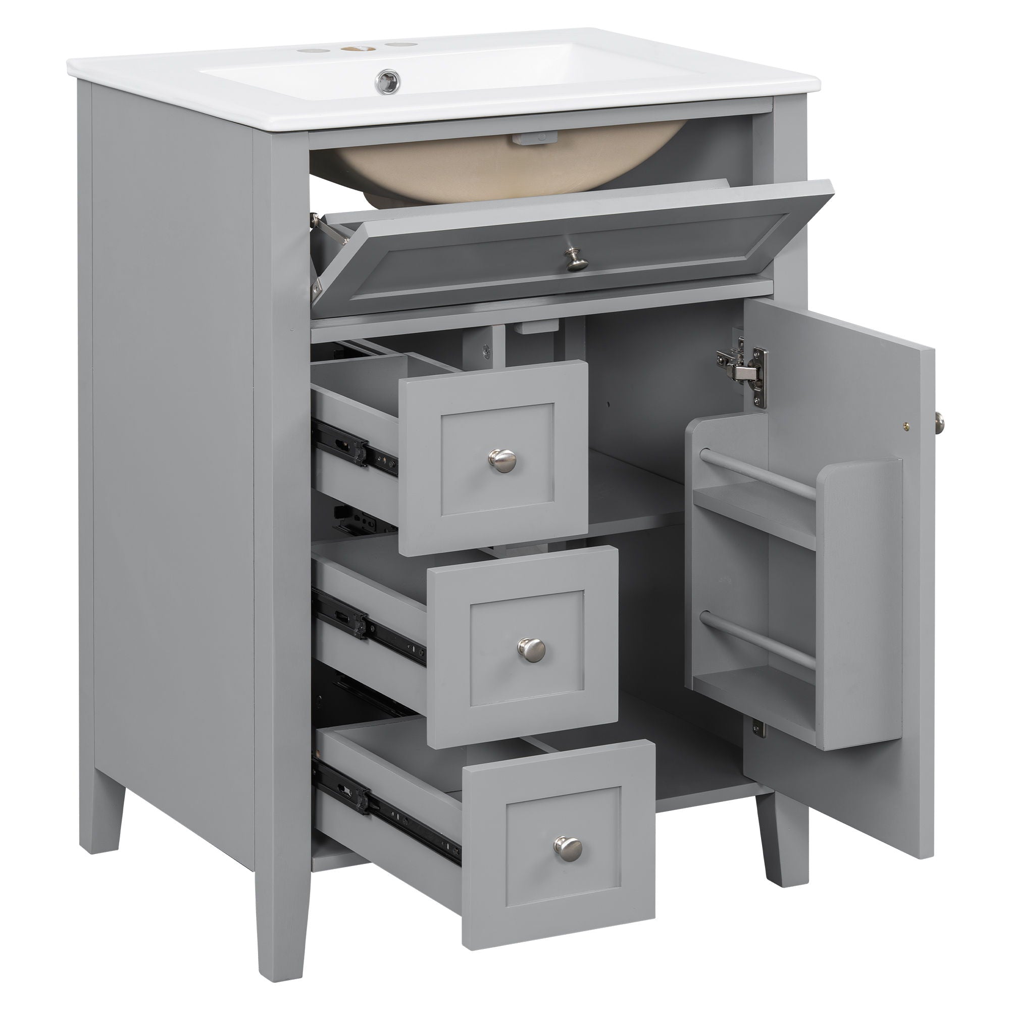 Bathroom Vanity With Sink, 3 Drawers & Cabinet With Adjustable Shelves