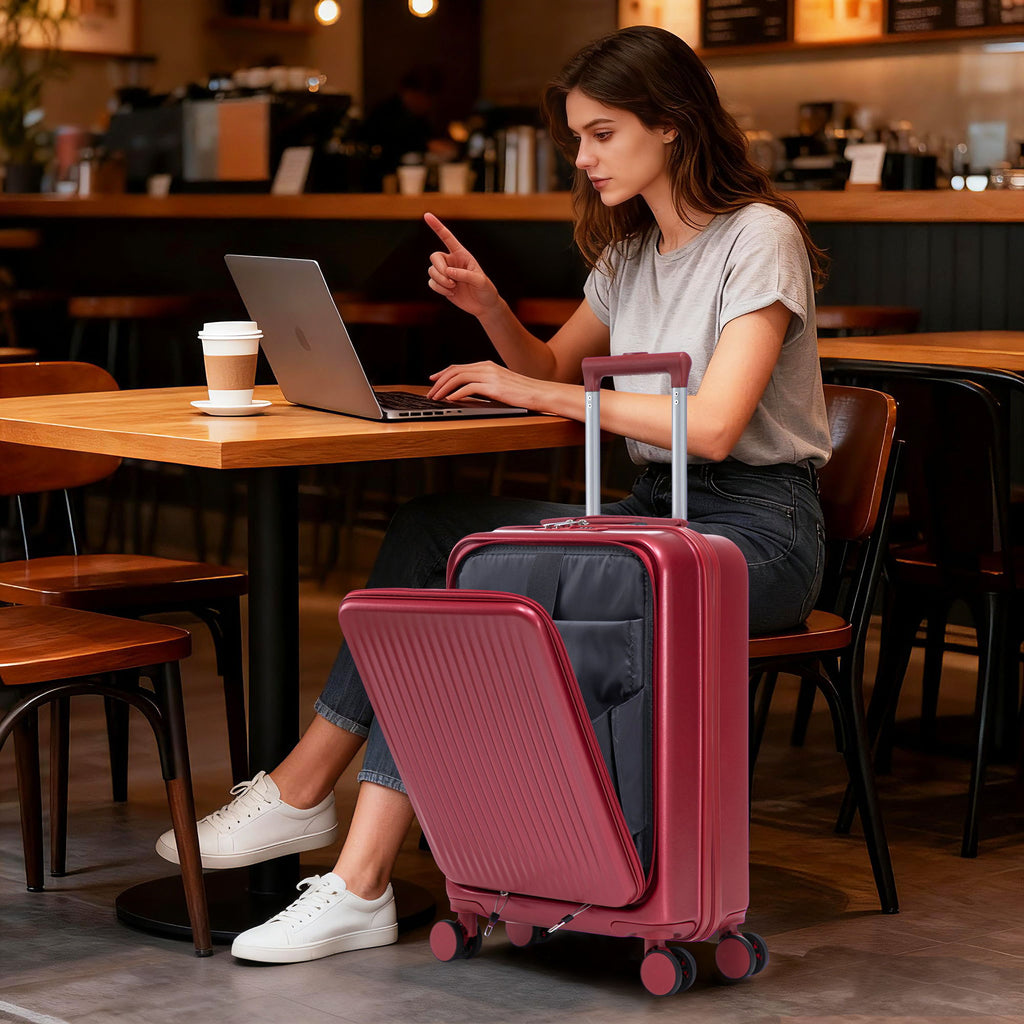 Luggage Set With Cosmetic Case, Combination Lock, Front Opening Design