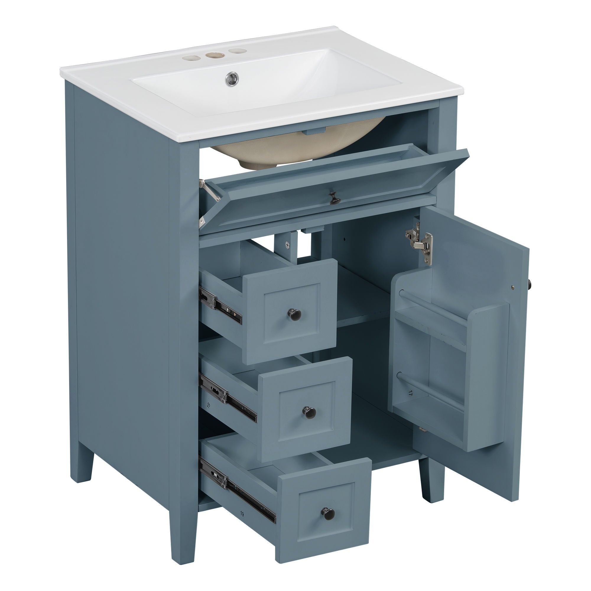 Bathroom Vanity With Sink, 3 Drawers & Cabinet With Adjustable Shelves