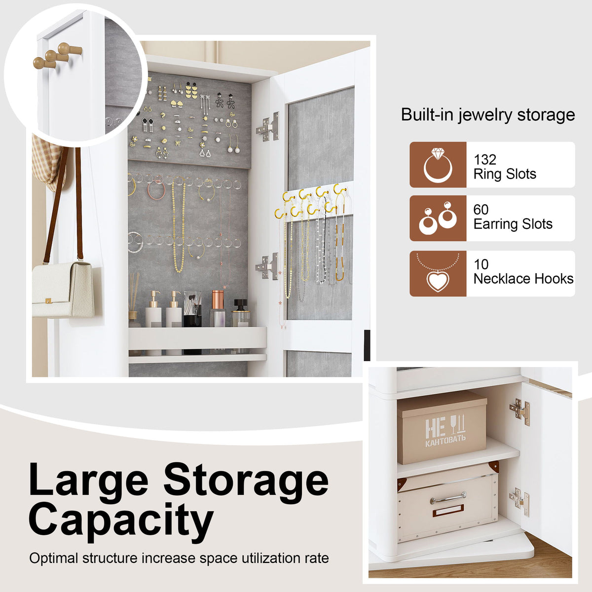 360° Rotating Makeup Cabinet With Full Length Mirror