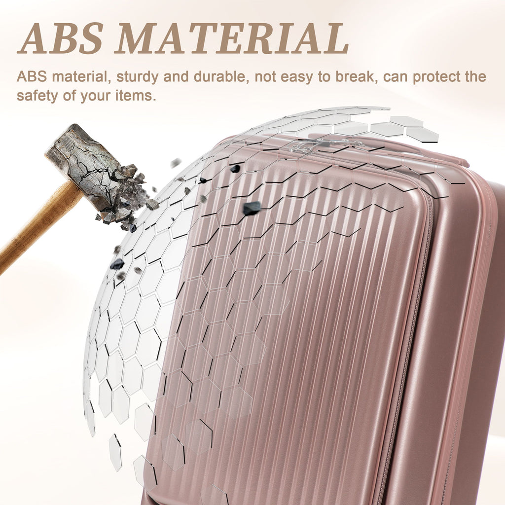 Luggage Set With Cosmetic Case, Combination Lock, Front Opening Design