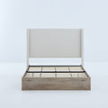 Shelton - Queen Upholstered Wingback Bed With 54" High Headboard - Ivory / Light Gray / Camel Oak