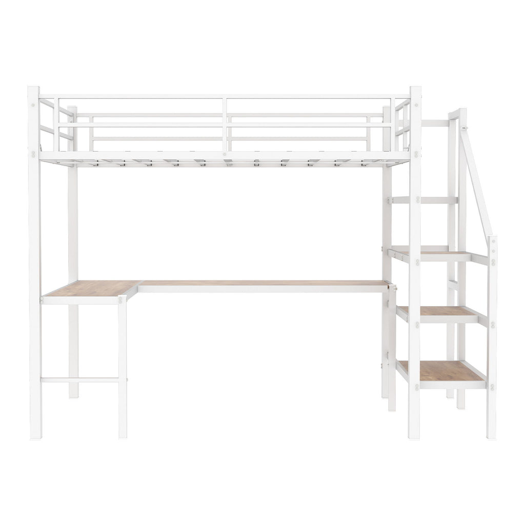 Loft Bed & L-Shaped Desk, Large Storage Space