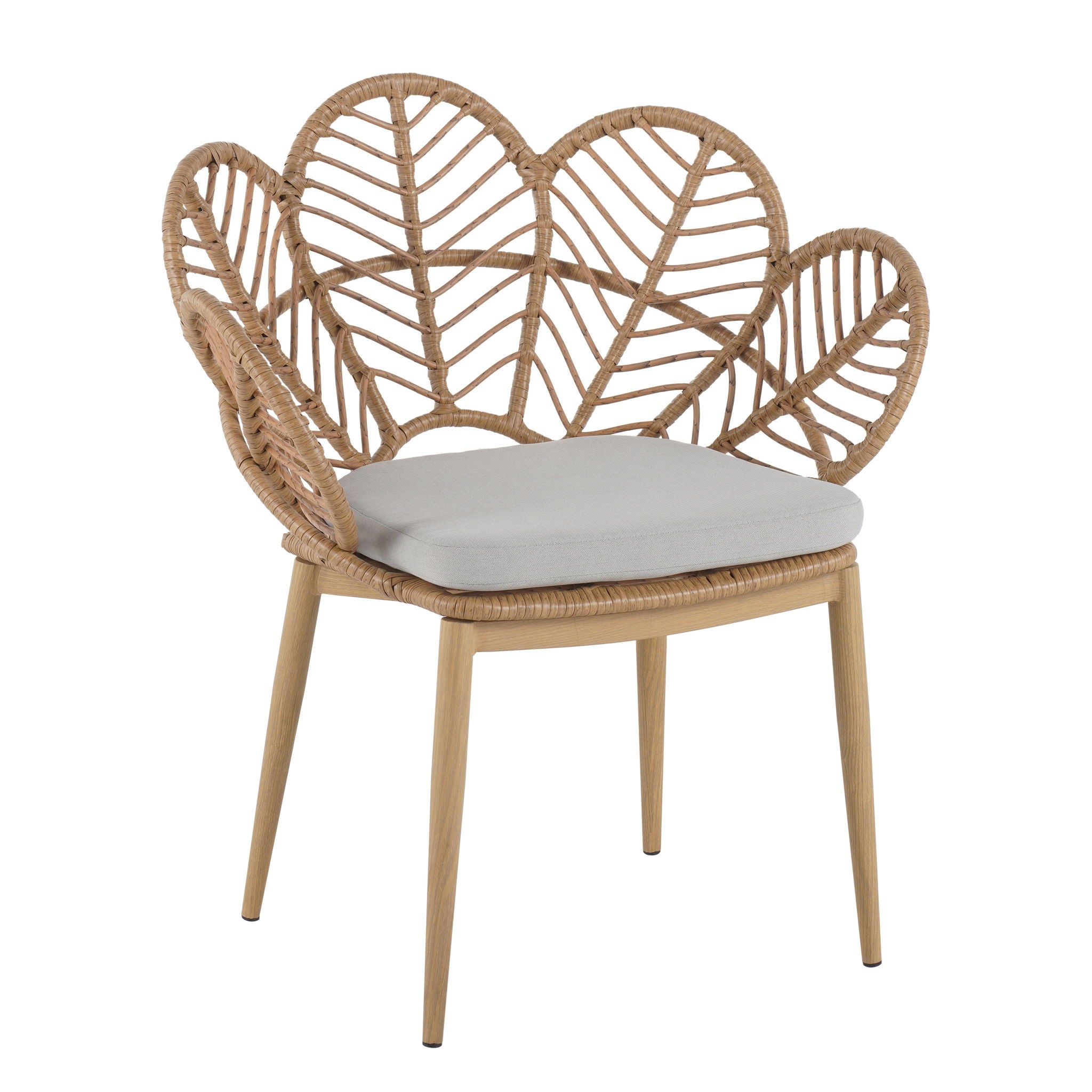 Kirk - Outdoor Patio 7 Pieces Chat Set With Wicker Chairs Cushions & Table - Beige / Light Brown / Teak