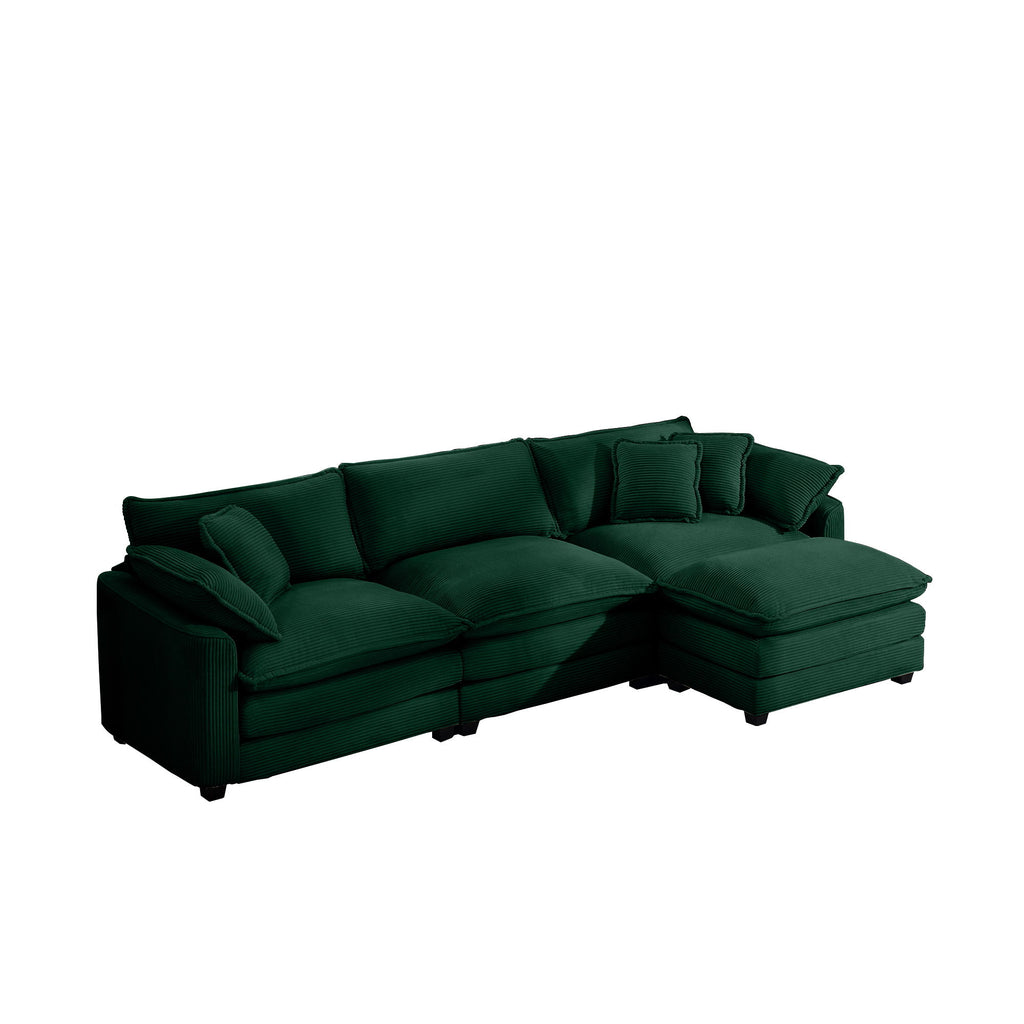 Modern Modular Cushion Sofa With Ottoman, Low Back, Deep Seating Sofa Set