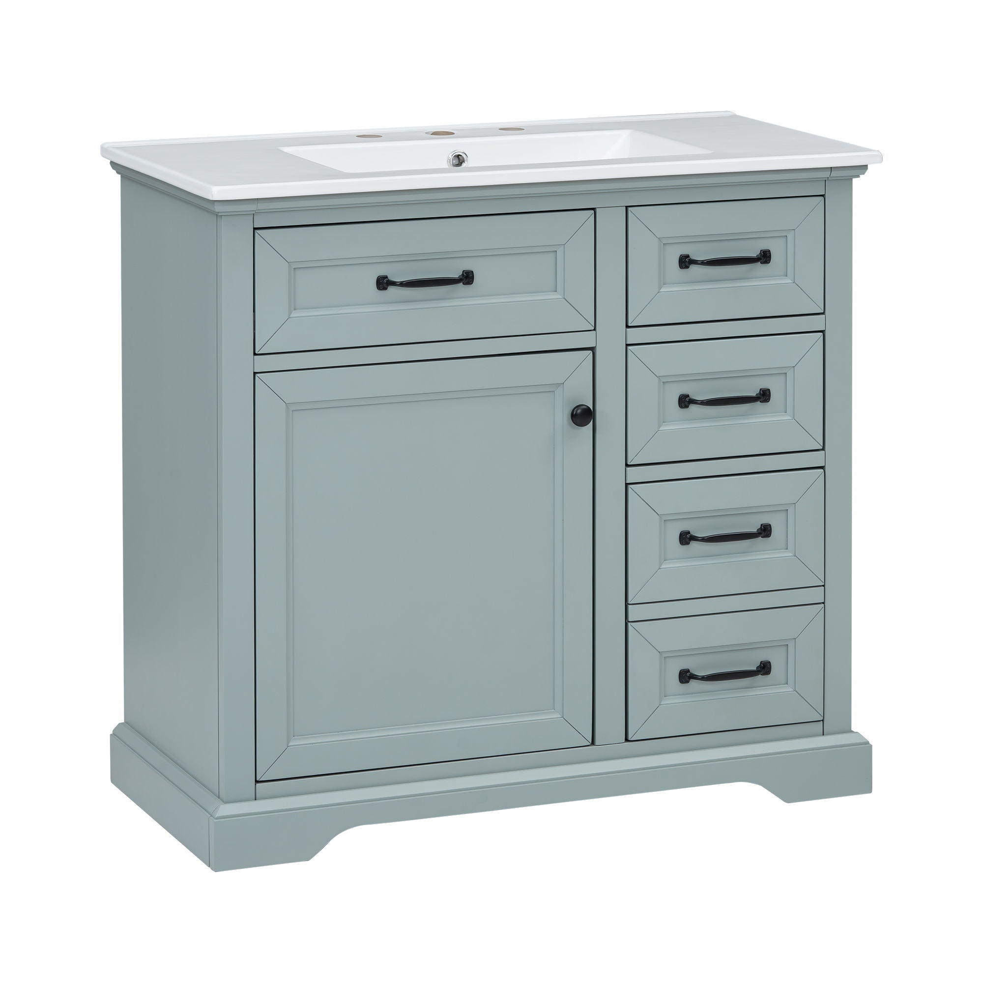 Bathroom Vanity With Sink, 2 Tip Out Drawers, Soft Close Hinges - Gray