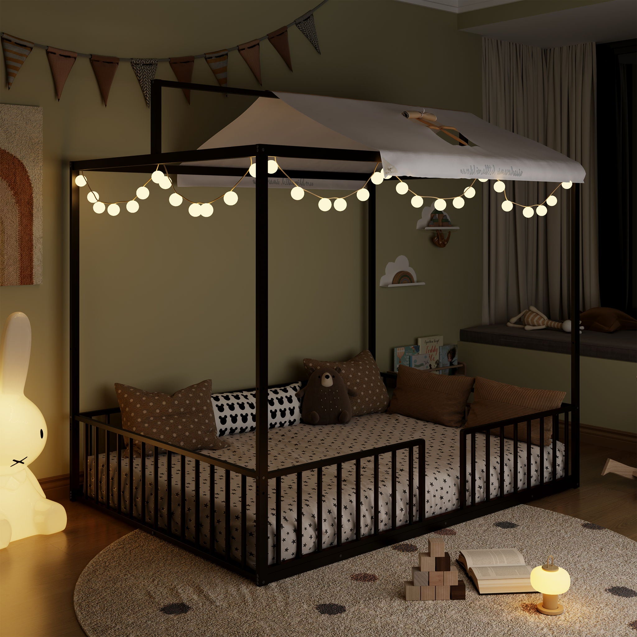 3 In 1 Convertible Montessori Floor Bed With Fenced Support