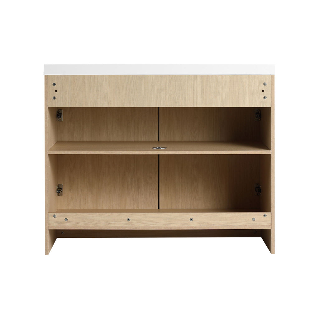 42" Freestanding Bathroom Vanity & Sink & 2 Soft Close Cabinet Doors - Oak / White